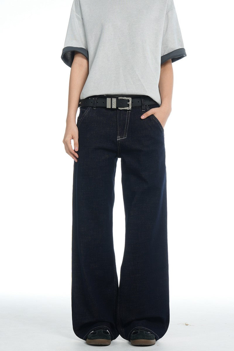 Dark Blue Basic Straight Jeans
