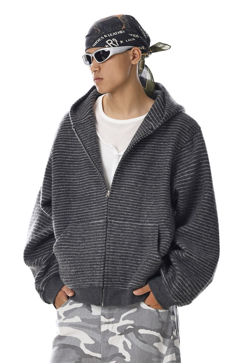 Striped Hooded Zip Sweatshirt
