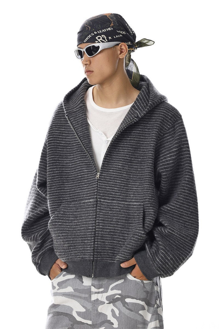 Striped Hooded Zip Sweatshirt