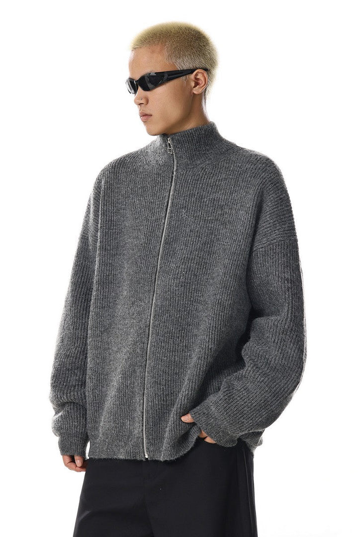 Grey Zip Knit Cardigan