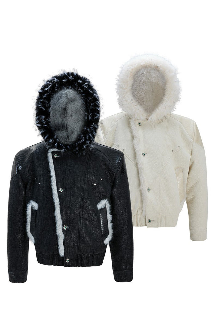 Colorblock Faux Mink Hooded Jacket
