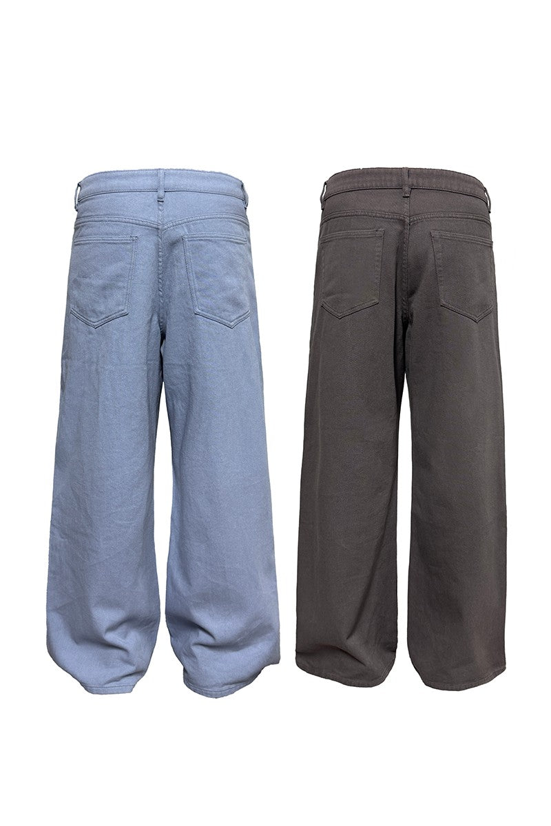 Washed Pleated Straight Jeans
