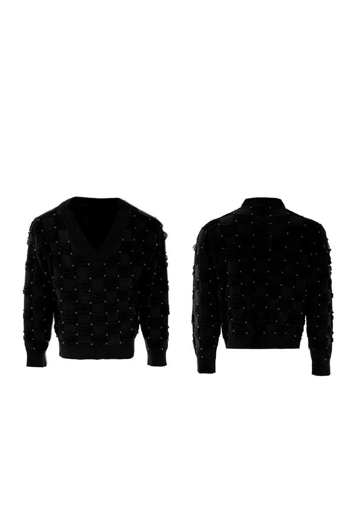 Pearl Fringe Distressed Knit Sweater