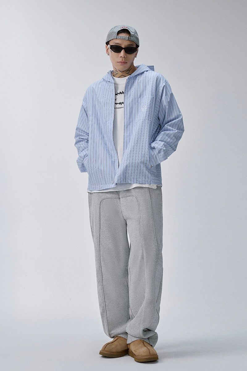 Striped Zip Hooded Shirt Jacket