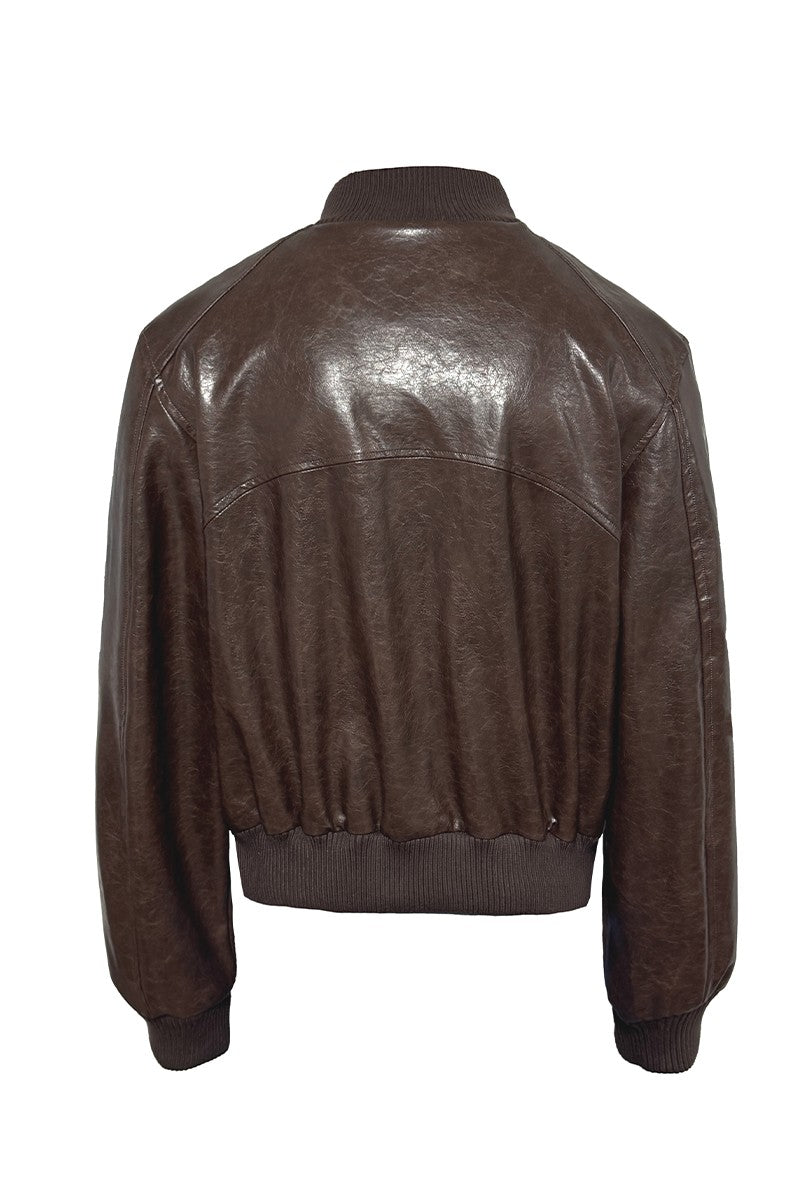 Cropped Waxed Leather Jacket
