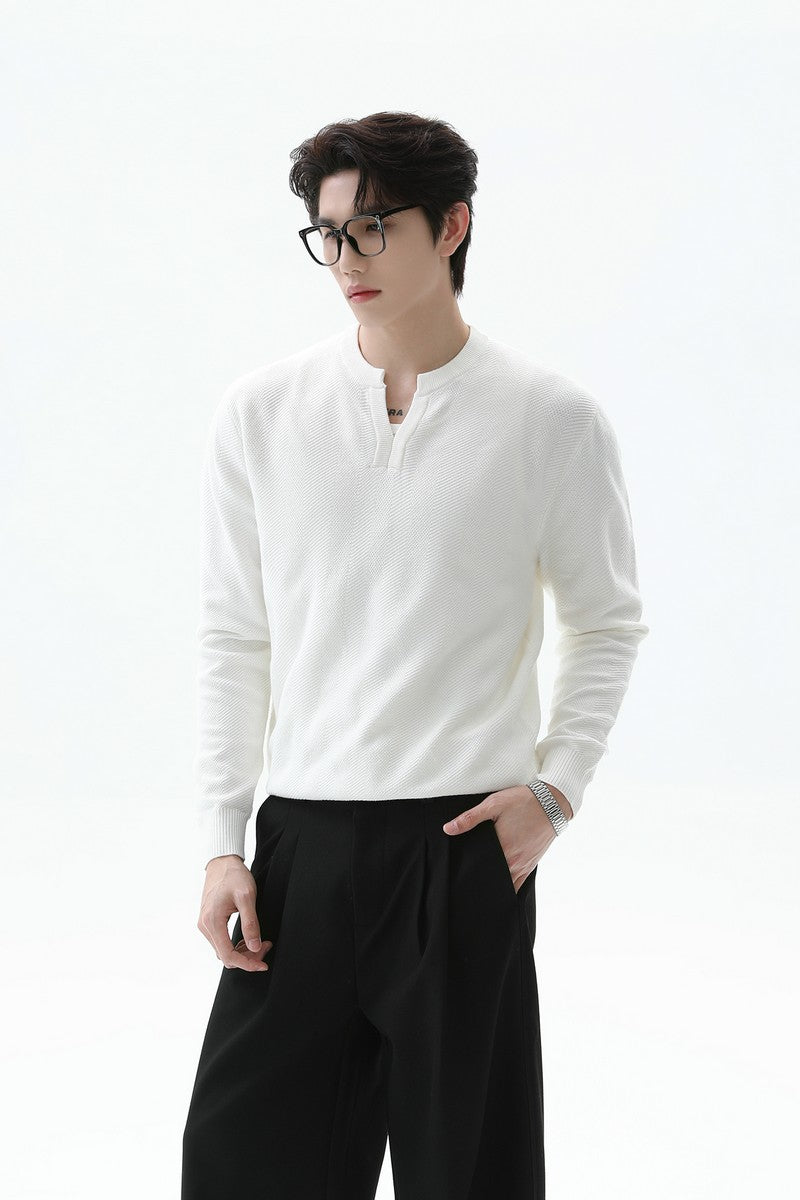 Textured V Neck Knit Sweater