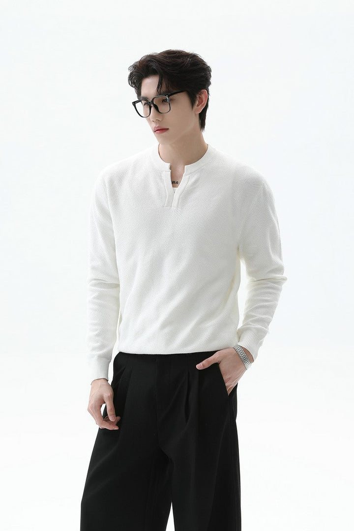Textured V Neck Knit Sweater