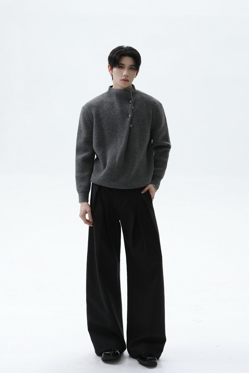 Button Detail Mock Neck Sweater