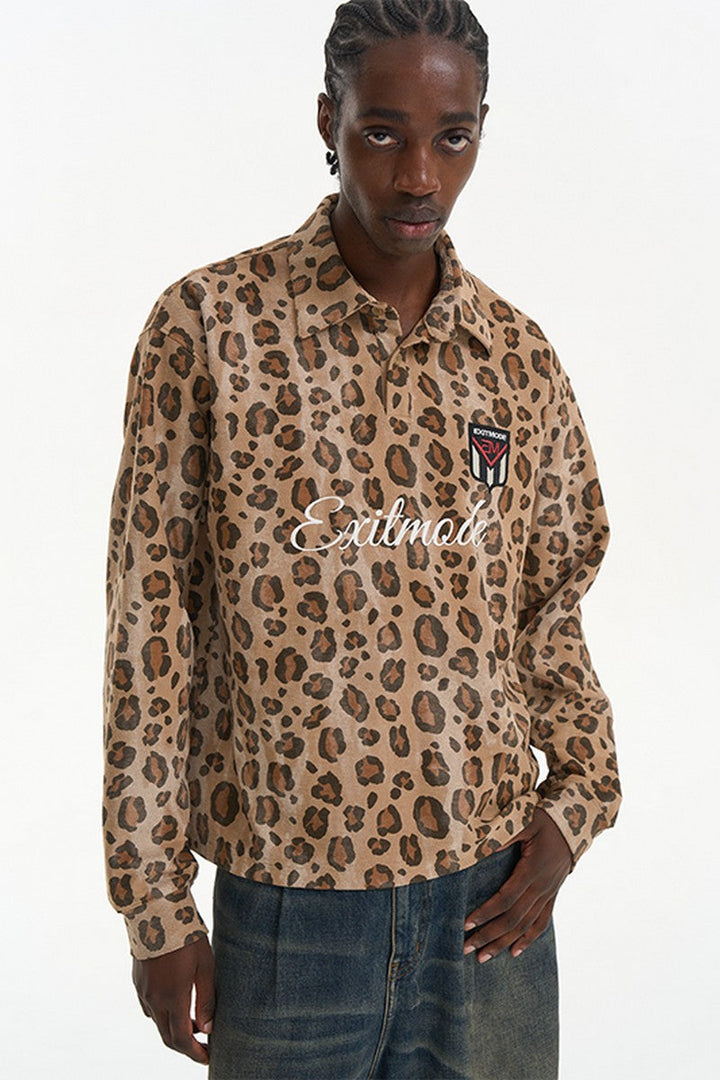 Leopard Print Relaxed Polo Shirt