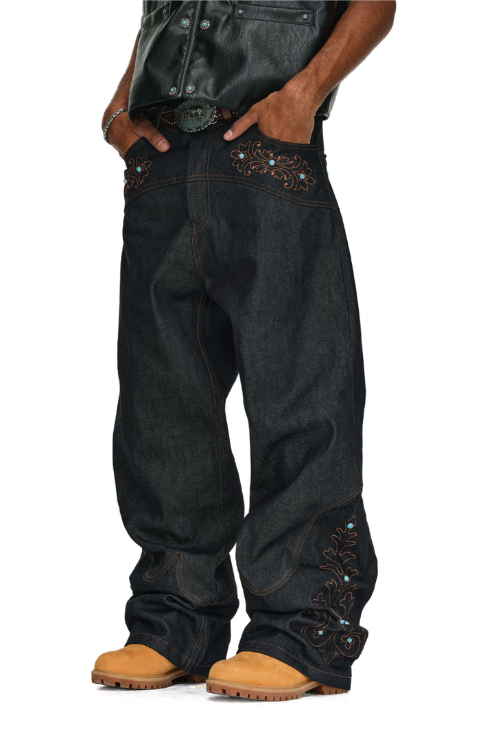 Embroidered Western Straight Jeans