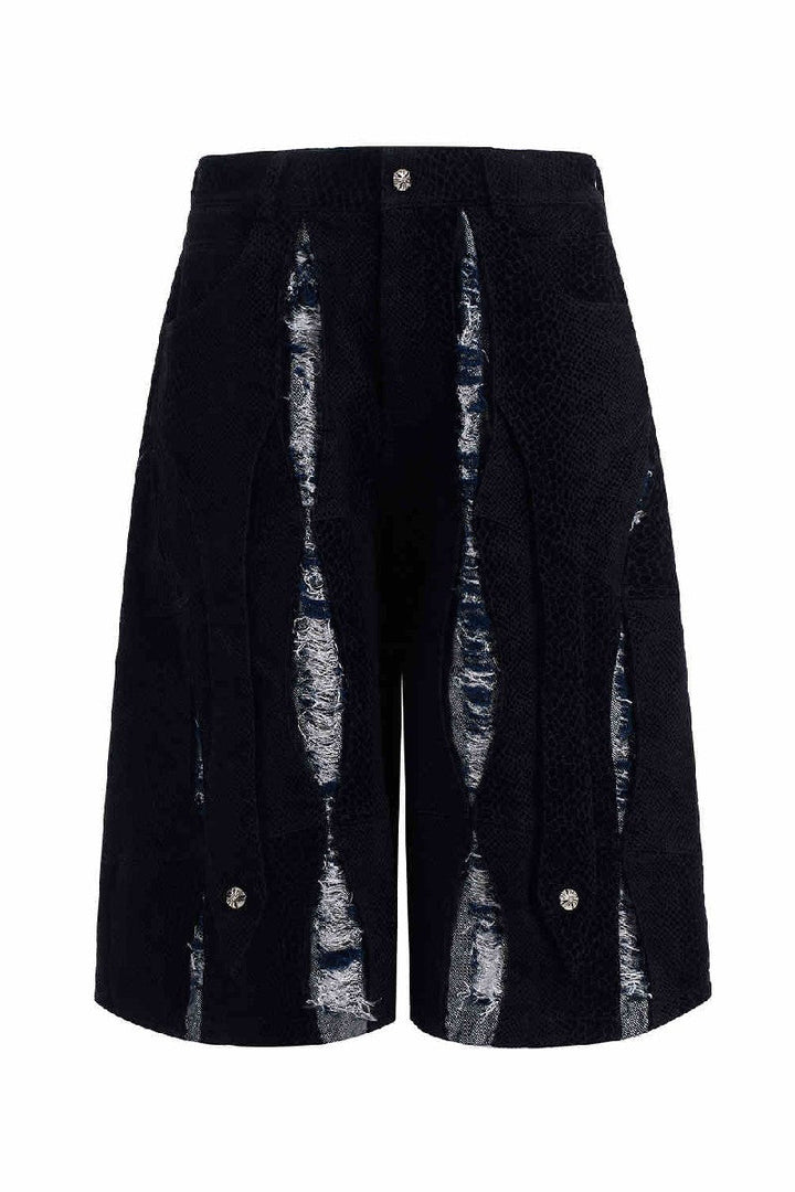 Snakeskin Cutout Cropped Shorts