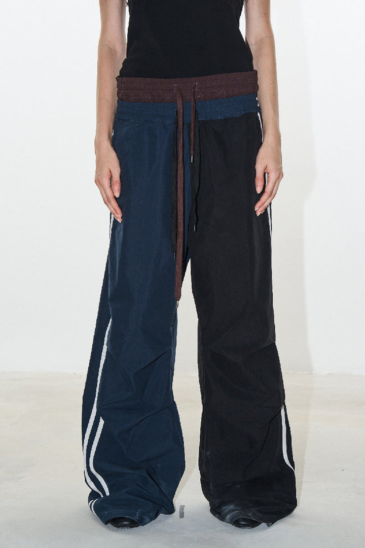 Dual-Waist Colorblock Layered Track Pants