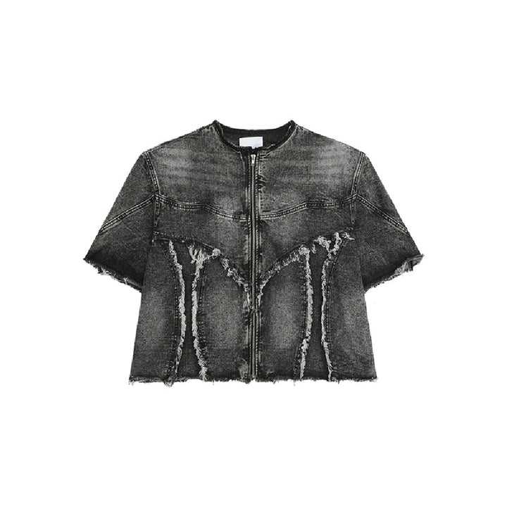 Frayed Patchwork Zip Shirt