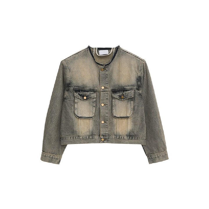 Shoulder Pads Pockets Denim Jacket