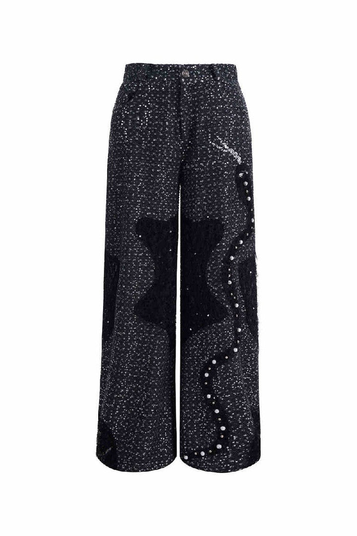 Sequin Pearl Mesh Jeans