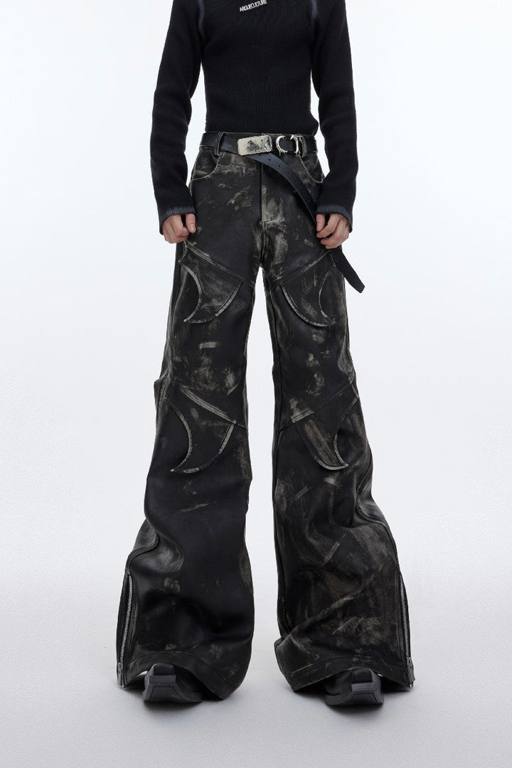 Retro Embroidered Leather Pants