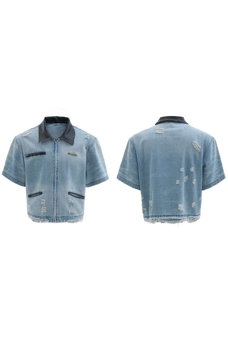 Washed Distressed Denim Shirt