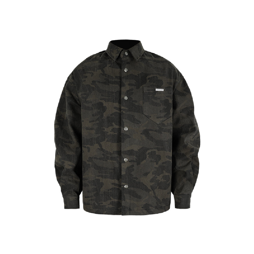 Camo Slogan Studded Military Shirt