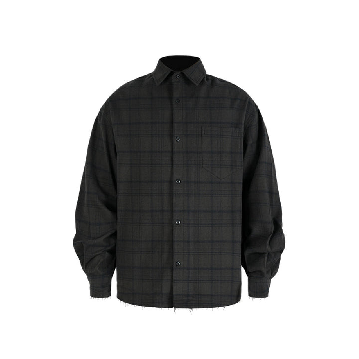 Frayed Embroidered Plaid Work Shirt