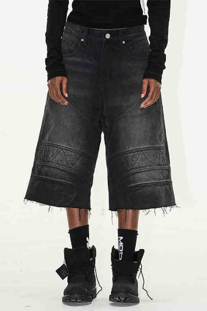 Washed Biker Raw Shorts