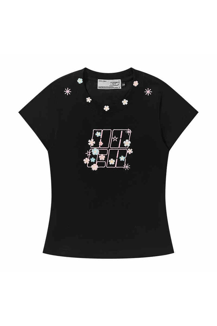 Floral Embroidered Logo Slim Tee