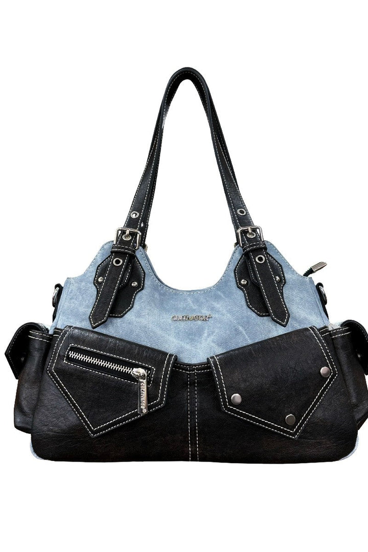 Denim Patchwork Shoulder Bag