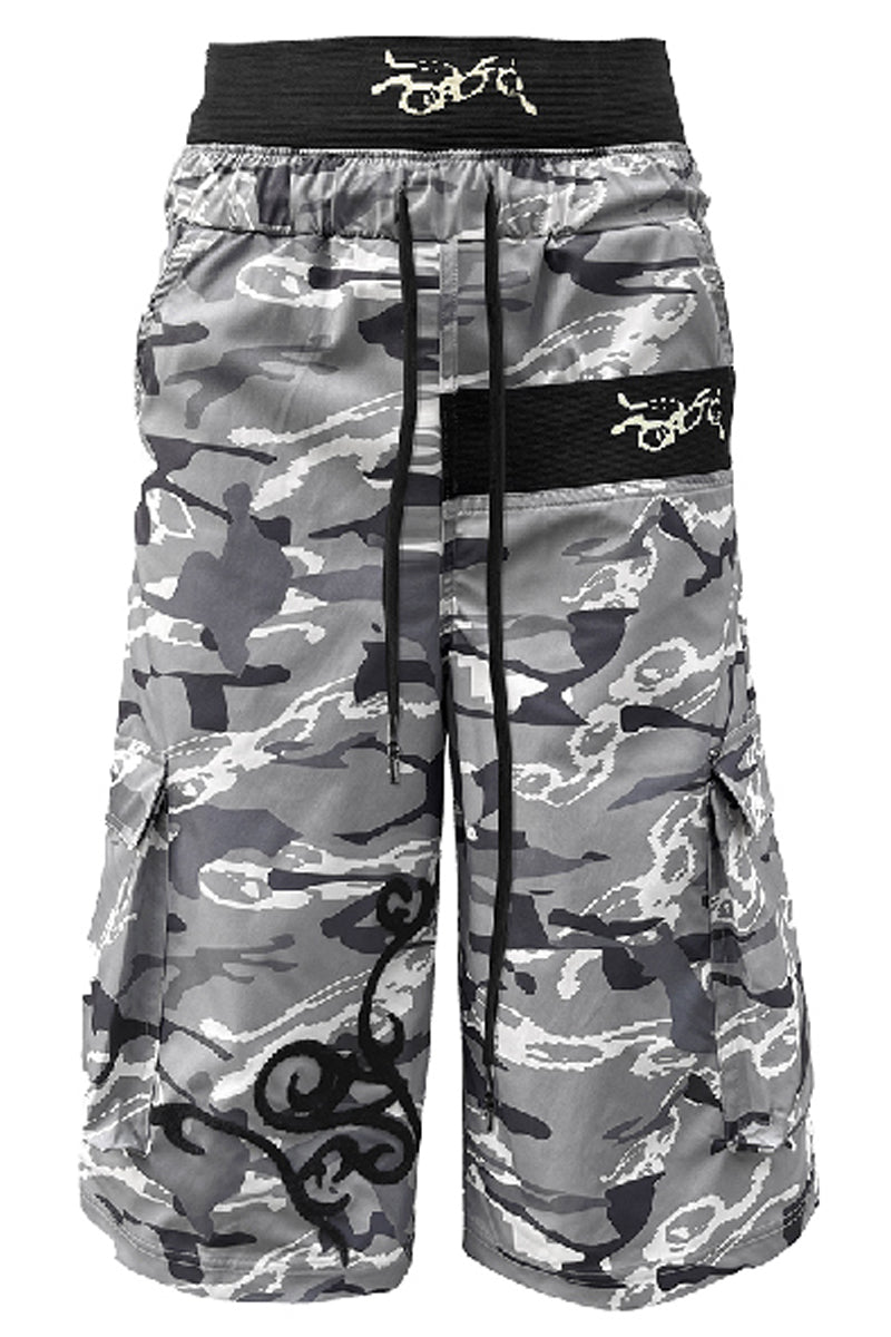 Glitch Skull Double-Waist Camo Shorts