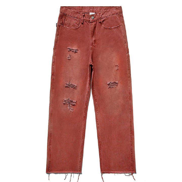 Washed Distressed Fringe Jeans