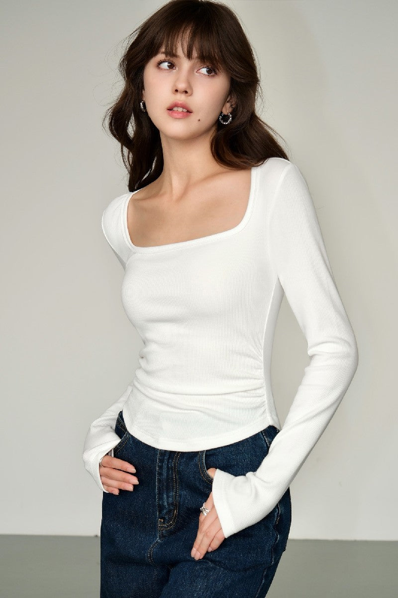 Long-Sleeve Square Collar T-Shirt