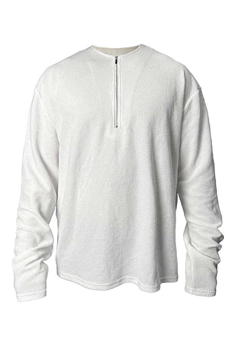 Minimalist Half-Zip Waffle Knit Long Sleeve