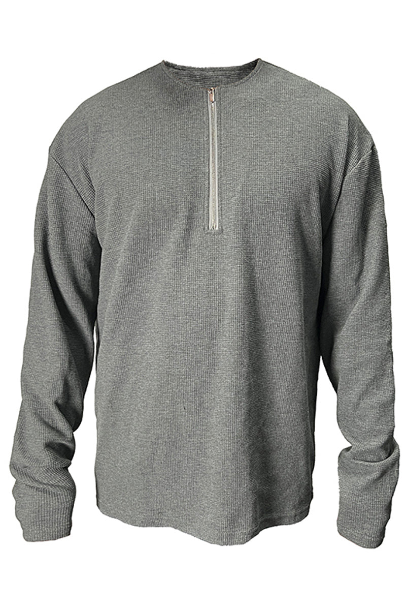 Minimalist Half-Zip Waffle Knit Long Sleeve