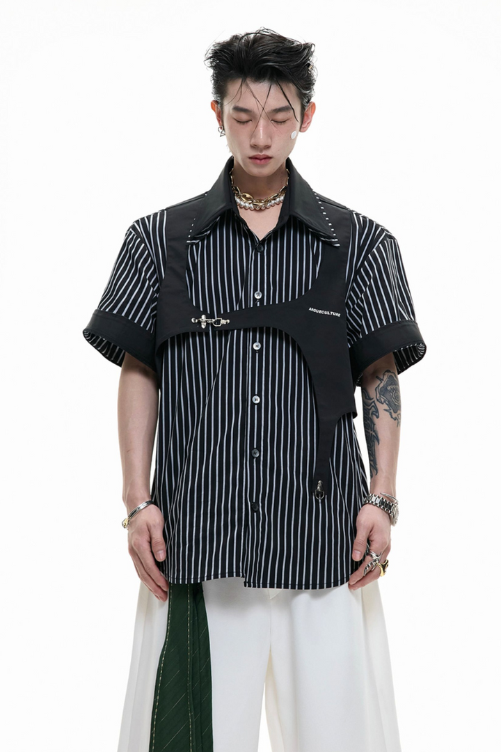 Striped Double Collar Layered Shirt