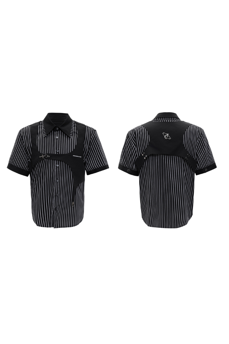 Striped Double Collar Layered Shirt