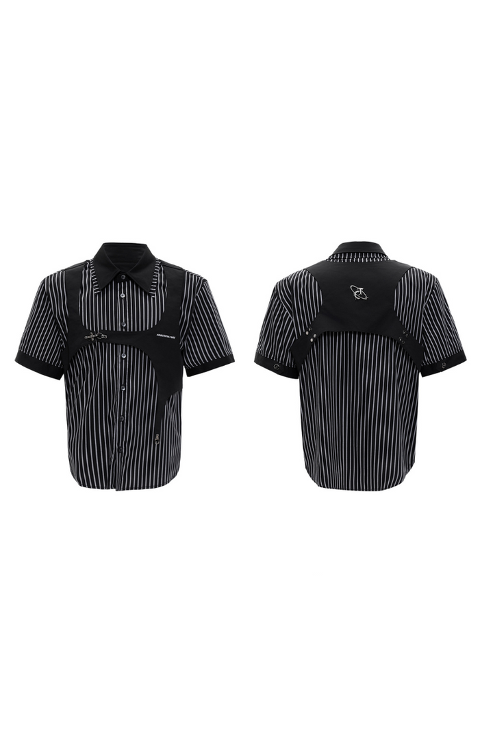 Striped Double Collar Layered Shirt