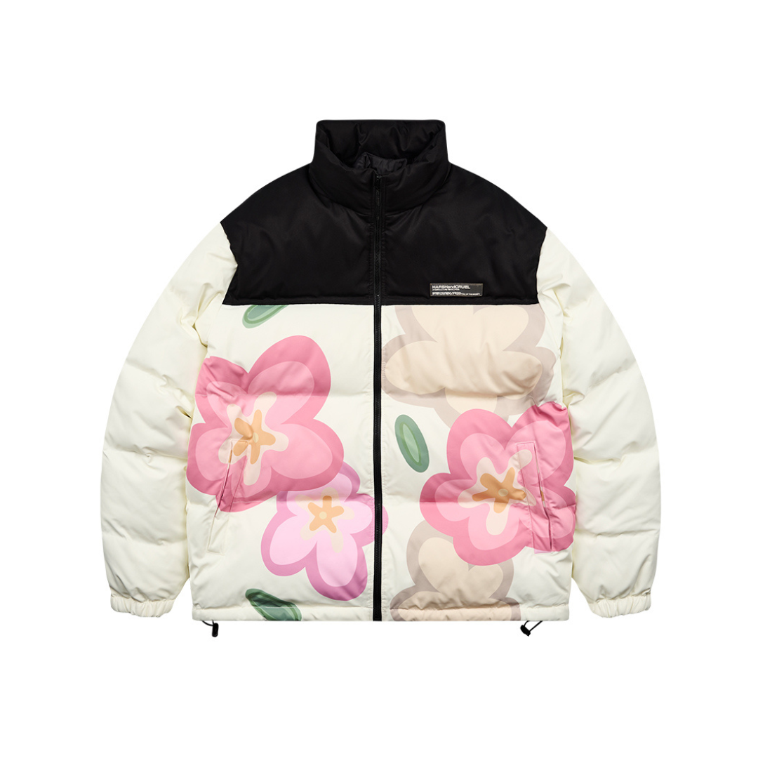 Handpainted Cartoon Flowers Down Jacket