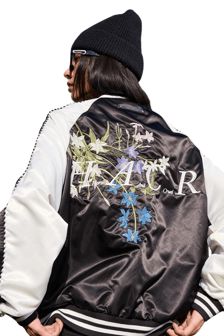 Floral Embroidery Baseball Track Jacket