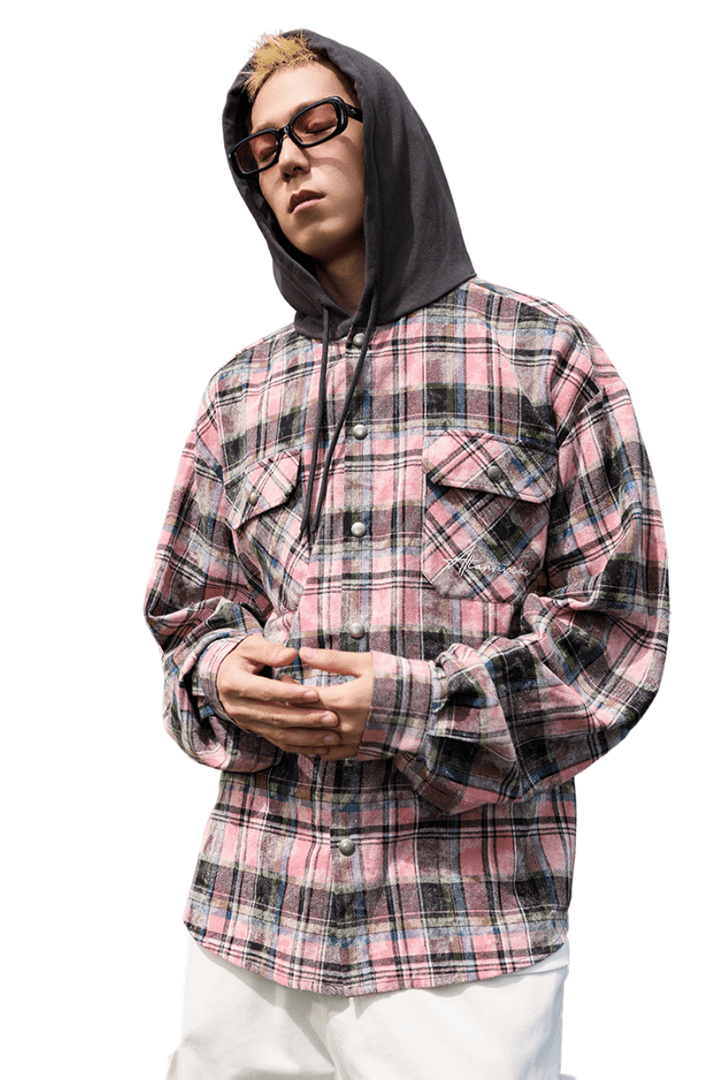 Handwritten Plaid Hooded Shirt