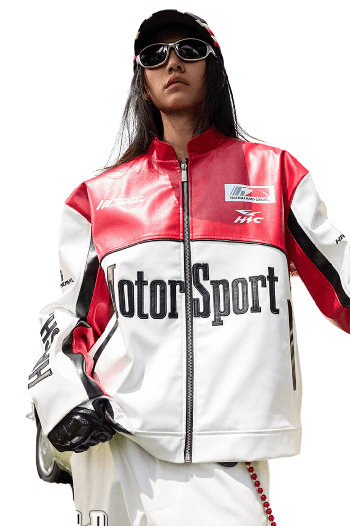 Vintage Embroidered Racing Leather Jacket