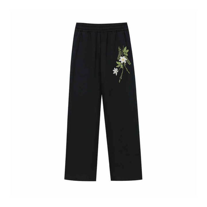 Floral Embroidered Wide-Leg Sweatpants