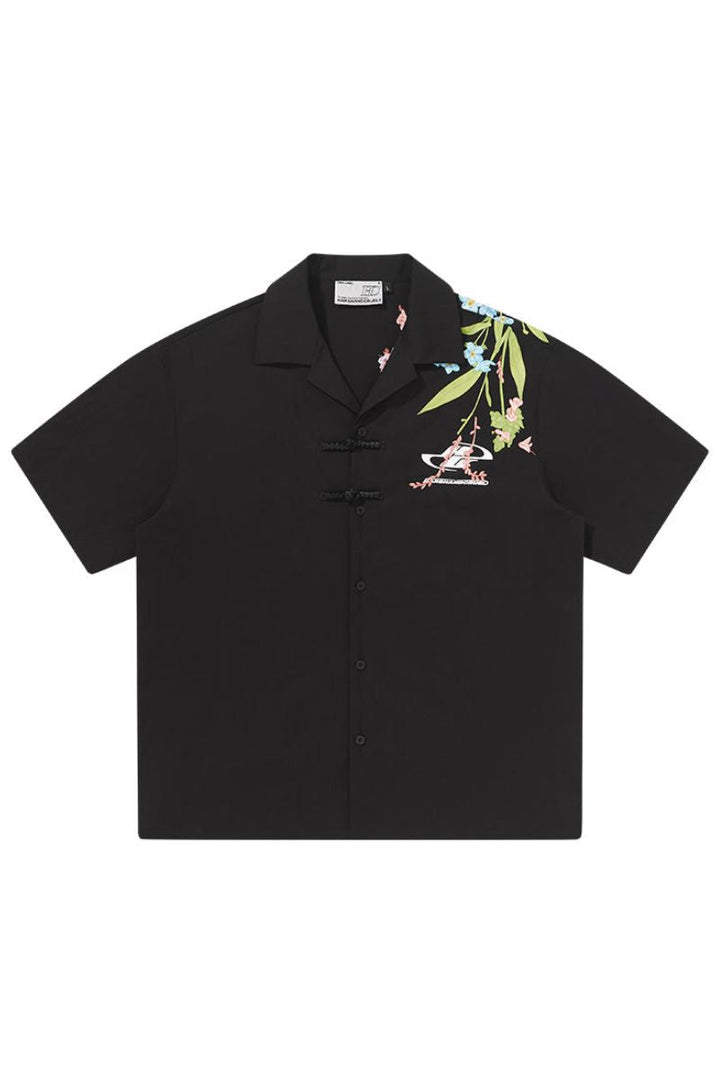 Floral Embroidery Knots Cuban Shirt