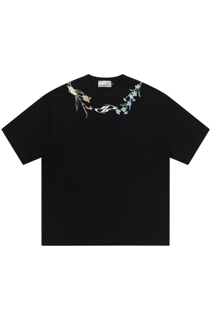 Floral Collar Embroidery Tee