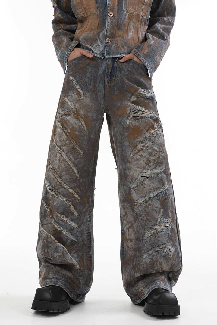 Mud-Dye Fringe Jeans