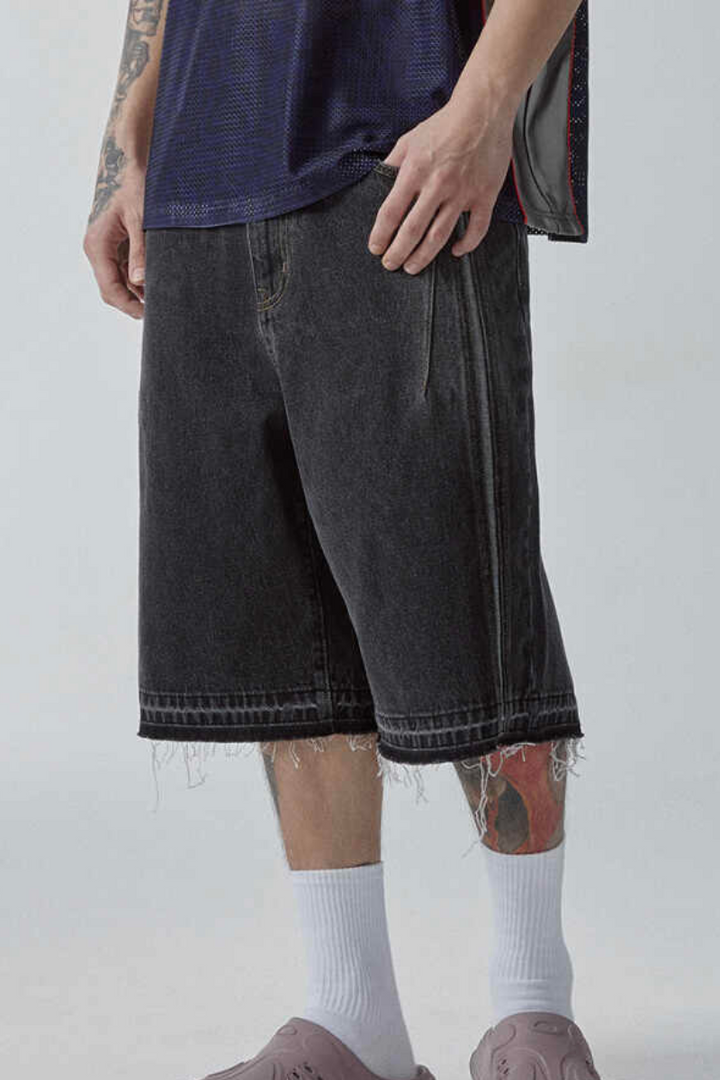 Washed Distressed Denim Shorts
