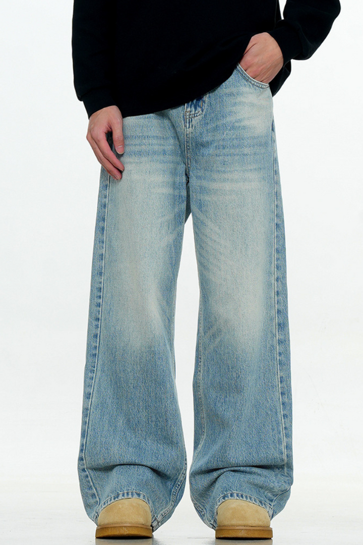 Whisker Wash Blade Baggy Jeans