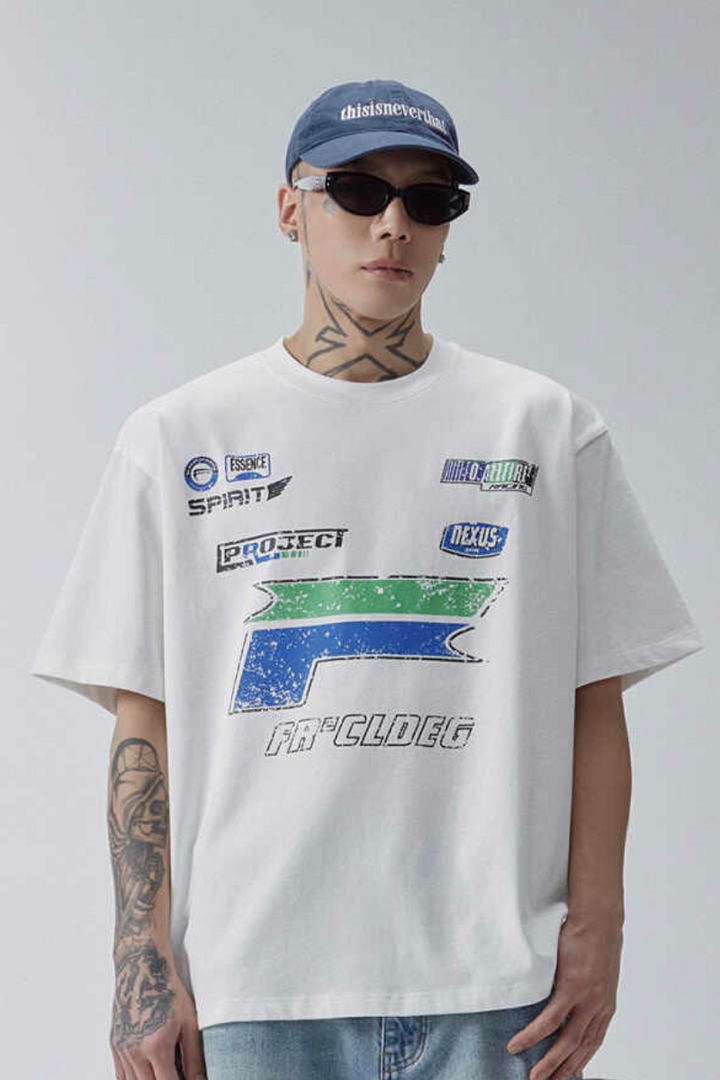 Cracked Lettering Racing T-Shirt