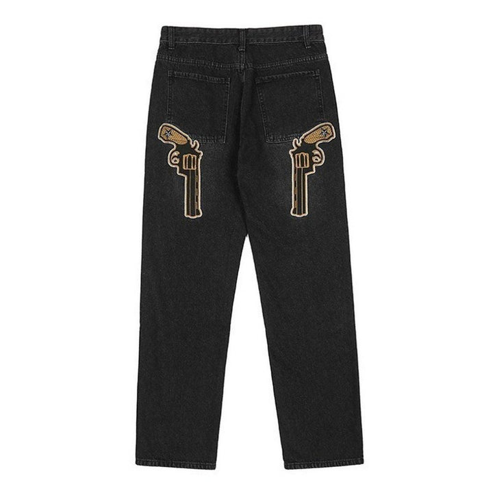 Guns Embroidered Washed Jeans