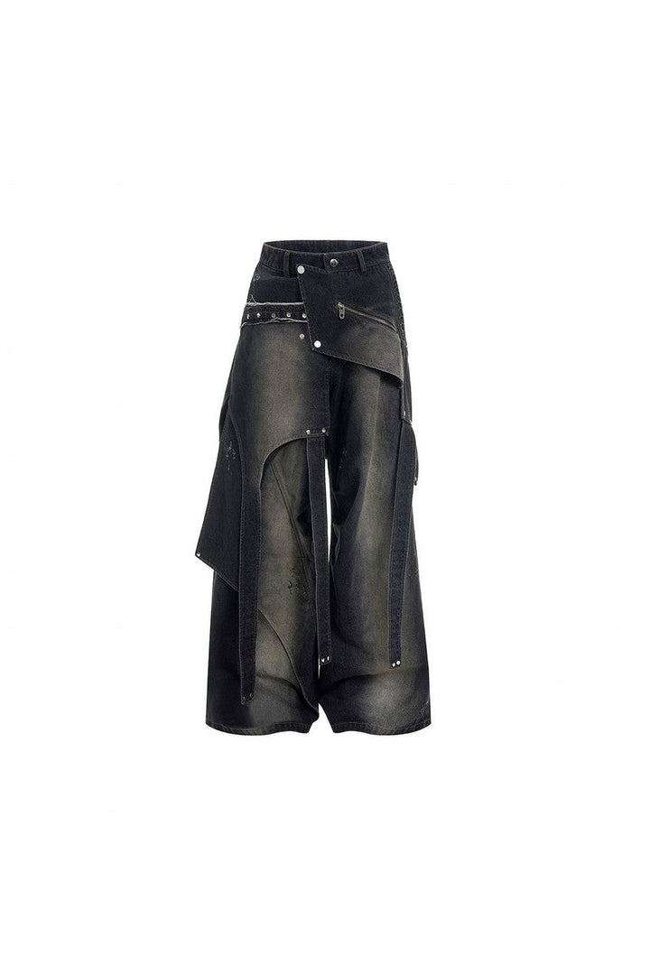Deconstructed Studded Wide Jeans