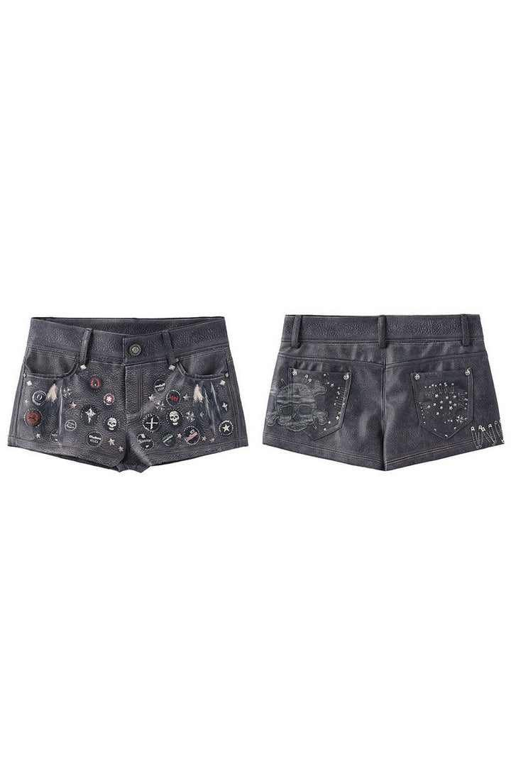Bottle Cap Print Leather Shorts