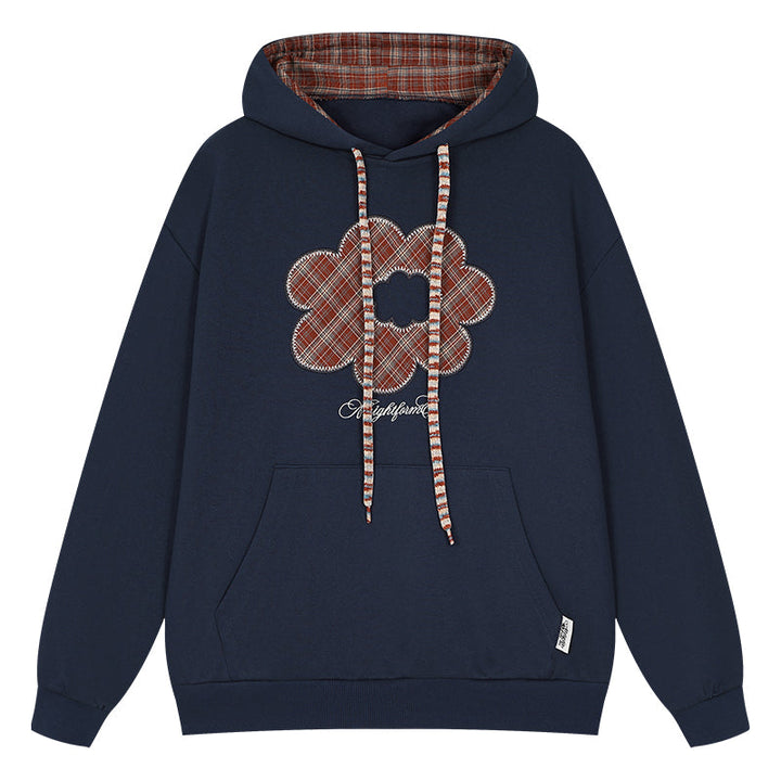 Flower Plaid Embroidered Hoodie