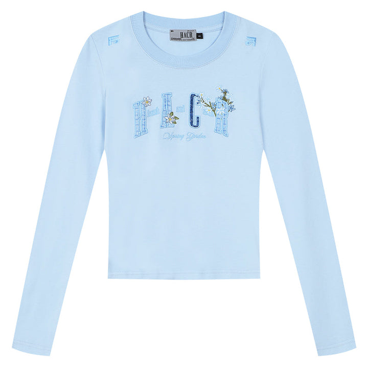 Slim Fit Blue Embroidered Tee